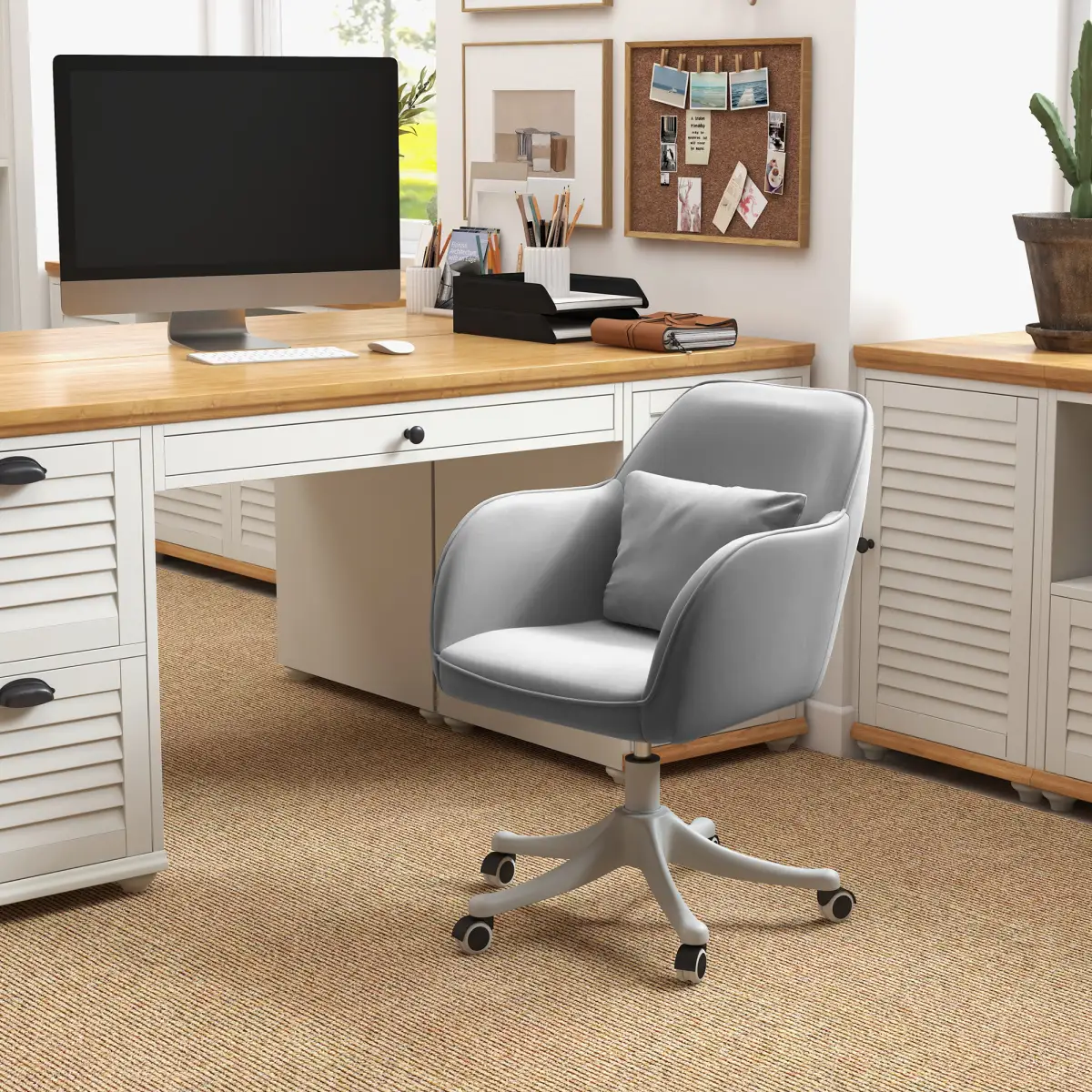 Office Chair with Rechargeable Electric Vibration Massage Lumbar Pillow, Wheels by Vinsetto