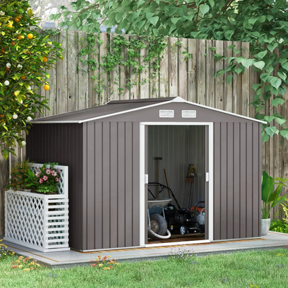9 x 6FT Foundation Ventilation Steel Outdoor Garden Shed Grey by Outsunny