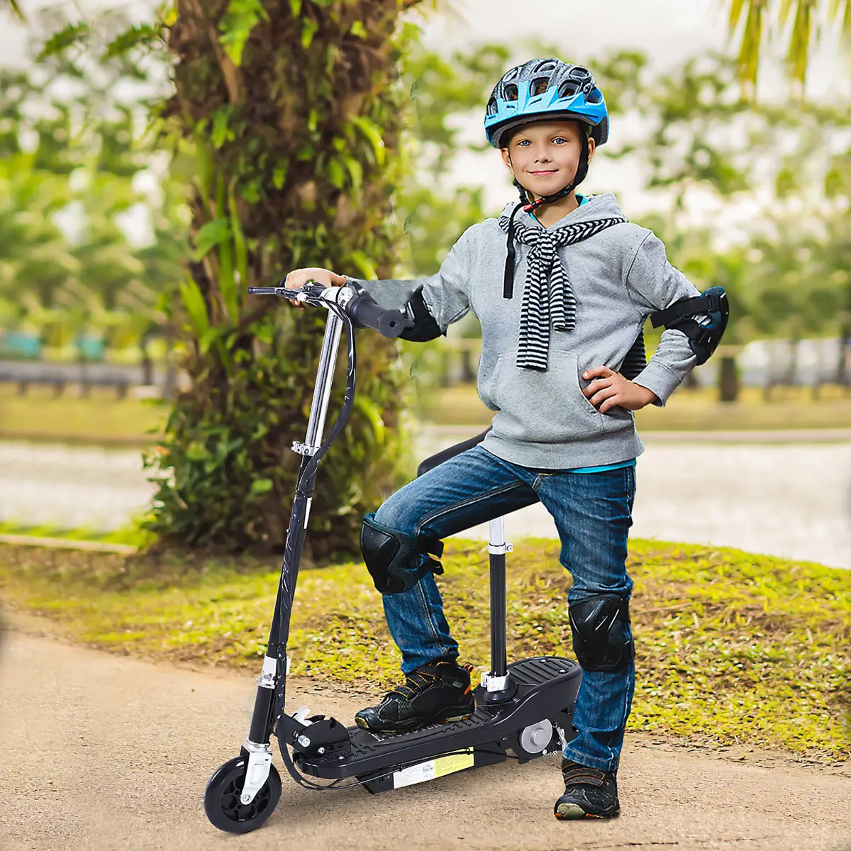 Kids Foldable Electric Powered Scooter 120W Toy Brake Kickstand Black HOMCOM by Unbranded