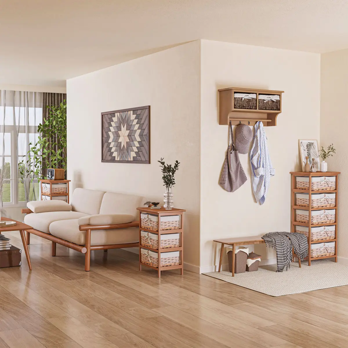 5-Drawers Storage Unit Wooden Frame W/ Wicker Woven Baskets by HOMCOM