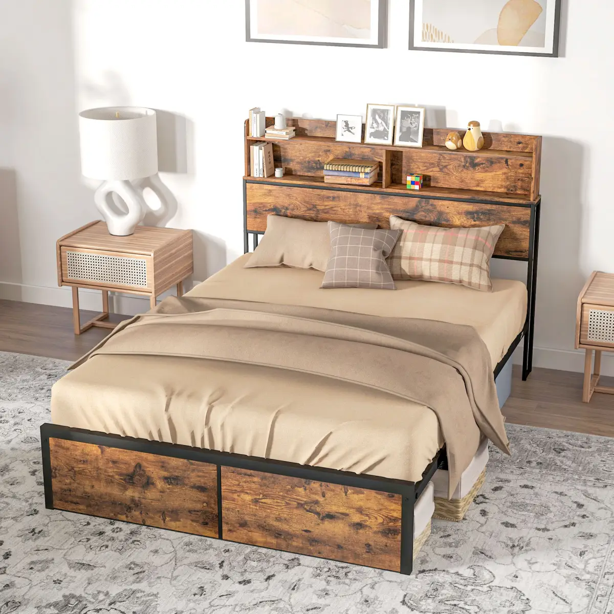 HOMCOM 4.8FT Double Bed Frame with Storage Headboard and Under Bed Storage by HOMCOM