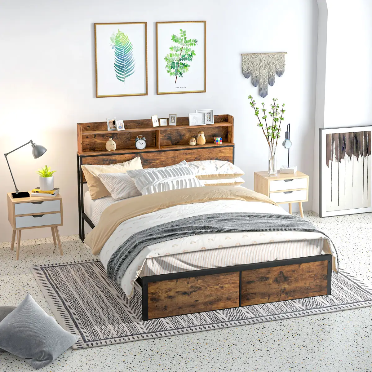 HOMCOM 5.2FT King Bed Frame with Storage Headboard and Under Bed Storage by HOMCOM