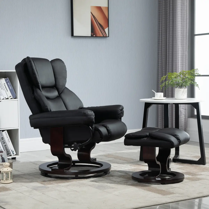 Padded PU Leather Manual Reclining Armchair Sofa Chair w/ Footstool Black by Unbranded