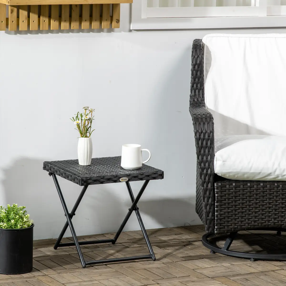 Folding Square Rattan Coffee Table for Bistro Balcony Garden Outdoor Black by Outsunny