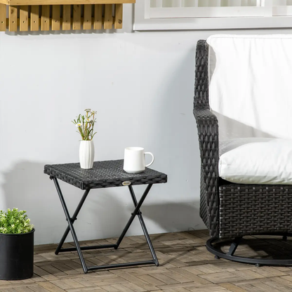 Folding Square Rattan Coffee Table for Bistro Balcony Garden Outdoor Black by Outsunny