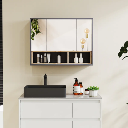 HOMCOM Bathroom Cabinet Wall Mounted Mirror Storage with Shelves Grey by HOMCOM