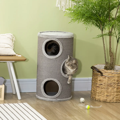Cat Barrel Kitten Tree Tower for Indoor Cats, Covered with Sisal, Cosy Platform by PawHut