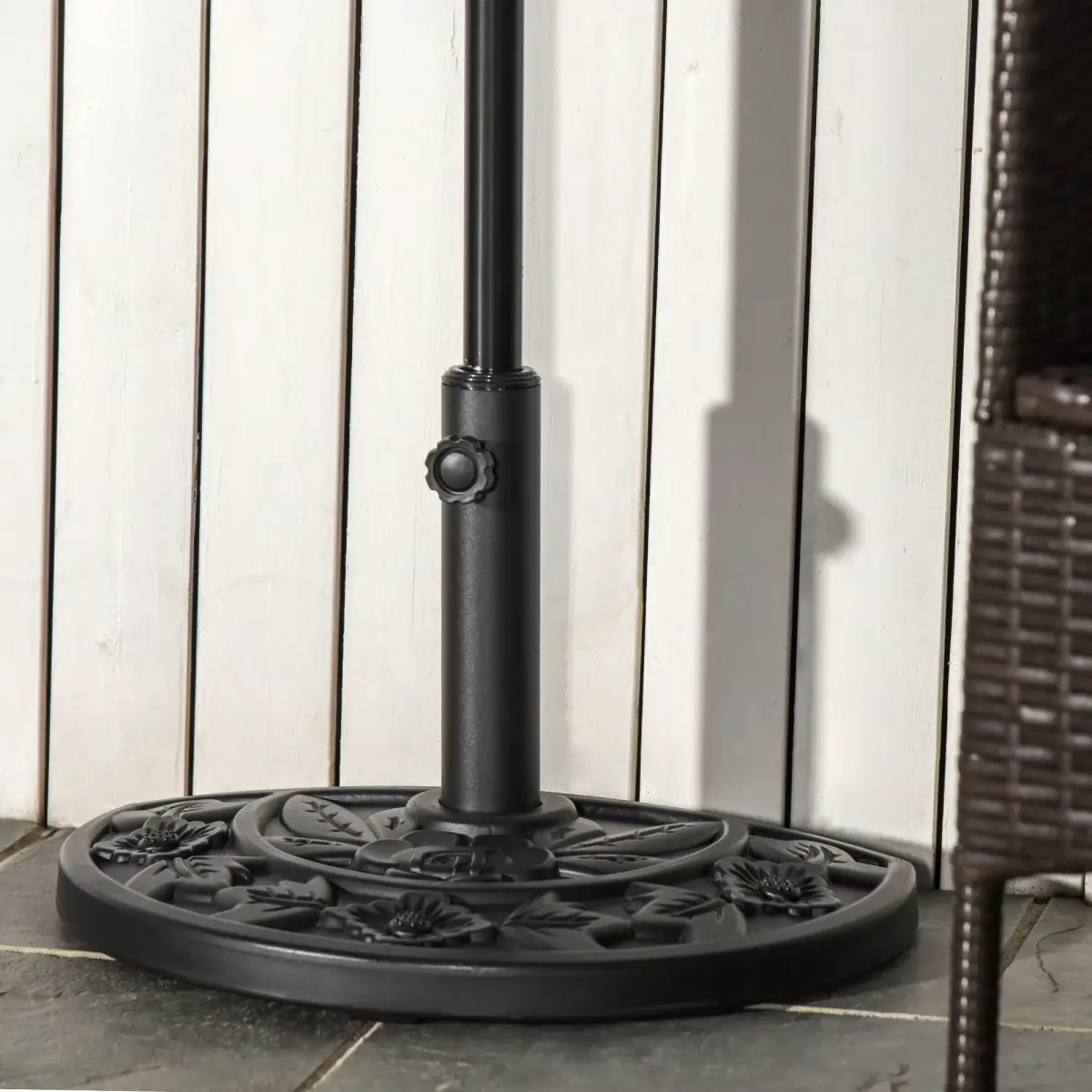 Half Round Parasol Base Weighted Umbrella Holder Stand Balcony Black by Outsunny