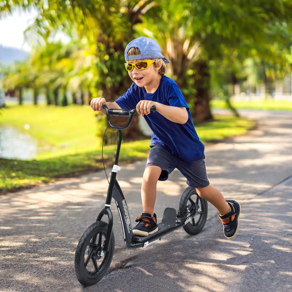 Push Scooter Teen Kids Stunt Bike Ride On with 12" EVA Tyres, Black HOMCOM by Unbranded