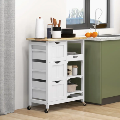 HOMCOM Rolling Kitchen Island Cart, Bar Serving Cart, Compact Trolley White by HOMCOM