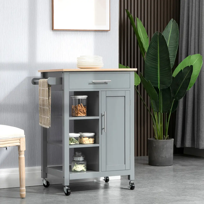 Kitchen Trolley Utility Cart on Wheels with Open Shelf & Storage Drawer Grey by HOMCOM