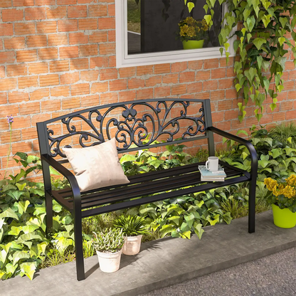 2-Seater Garden Bench, Steel-Black by Outsunny