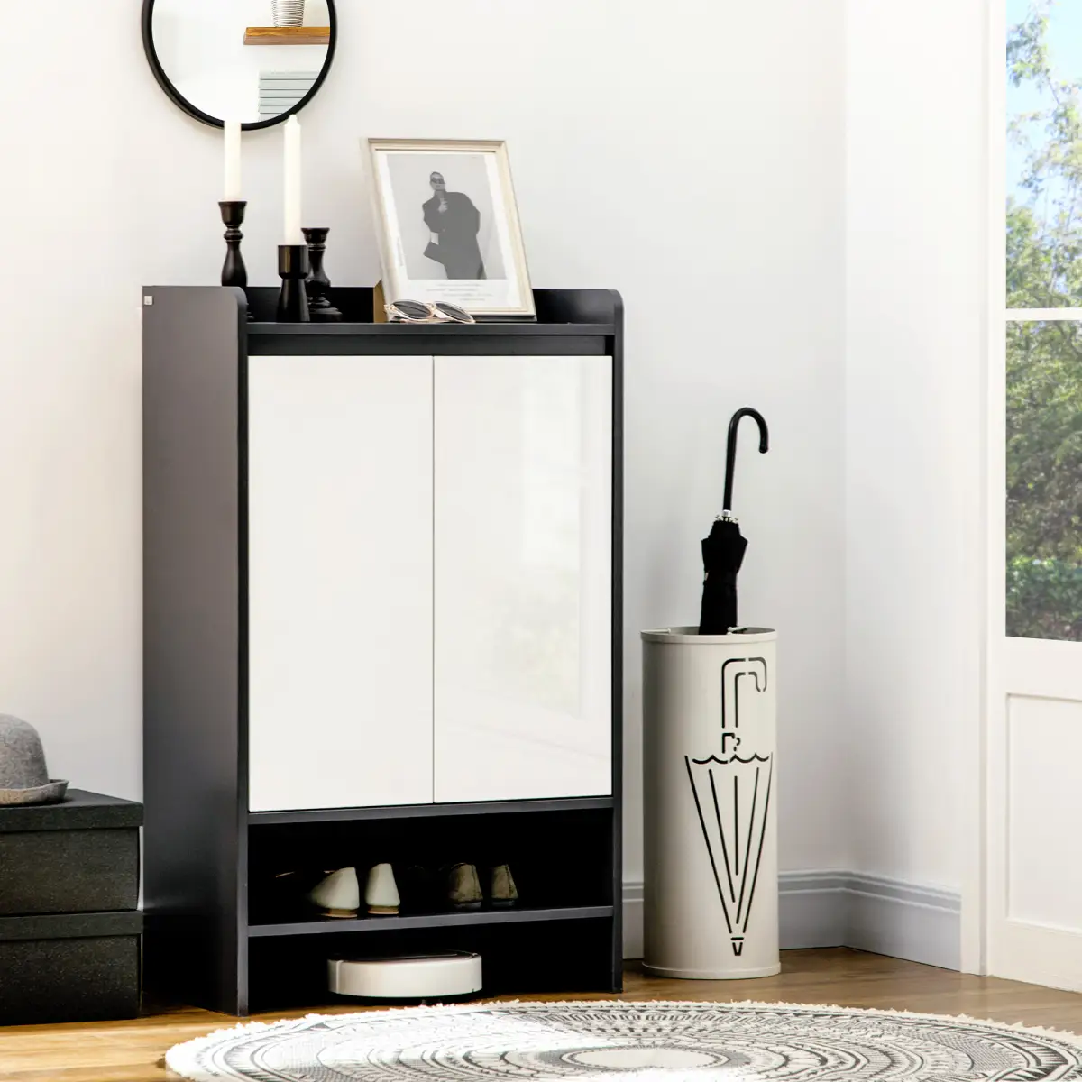 Modern Shoe Cupboard for Hallway with Open Compartment and Adjustable Shelves by Unbranded