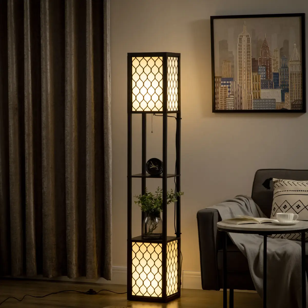 Floor Lamp with Shelves, 2 Light, Modern Standing Lamps for Living Room Bedroom by Unbranded