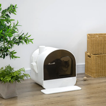 Hooded Cat Litter Tray Kitten Toilet w/ Scoop, Filter, Flap Door 43 x 44 x 47cm by PawHut