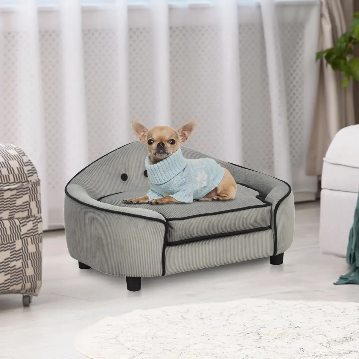 Dog Sofa Bed Pet Chair w/ Sponge Padded Cushion for XS and S Size Dogs - Grey by PawHut
