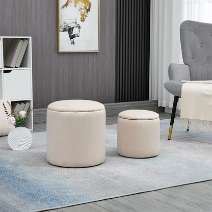 HOMCOM Modern Fabric Storage Ottoman with Removable Lid, Set of 2, Cream White by HOMCOM