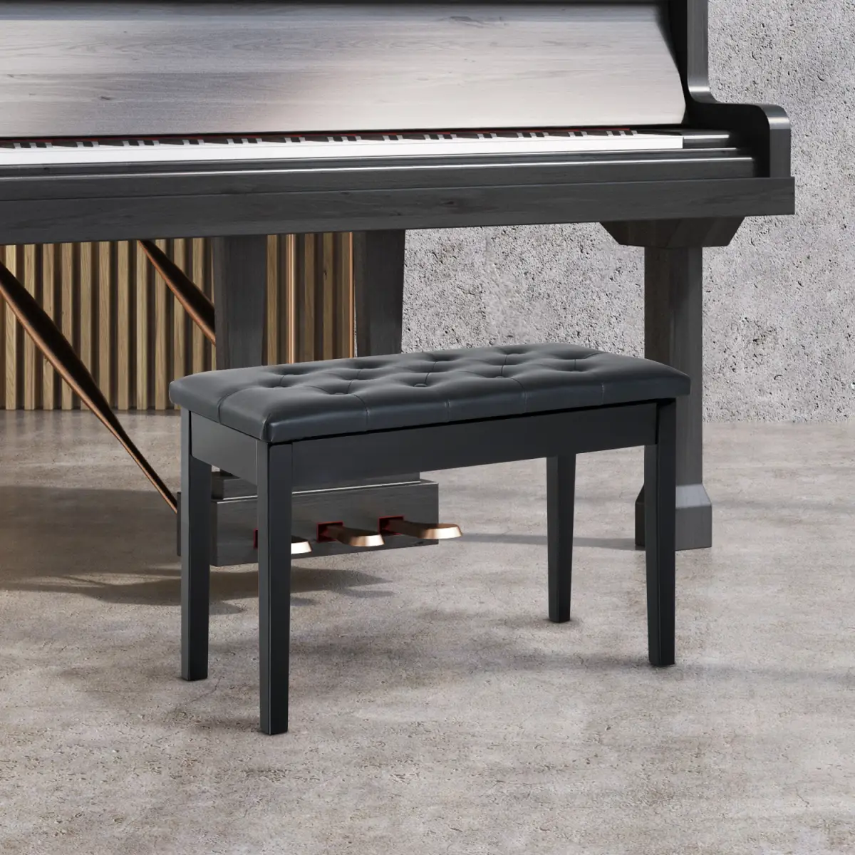 Classic Digital Keyboard Piano Bench Makeup Padded Seat Stool Solid Wood Black by HOMCOM