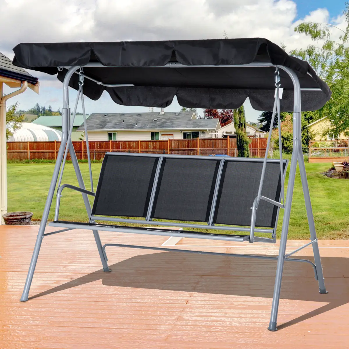 Outdoor 3-Seater Swing Chair-Black by Outsunny