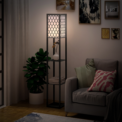 Shelf Floor Lamp W/4-tier Open Shelves Wooden, 26L x 26W x 160Hcm-Black/White by HOMCOM