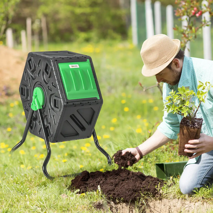 Outsunny 65L Garden Compost Bin, Barrel Rotating Composter with Steel Legs by Outsunny