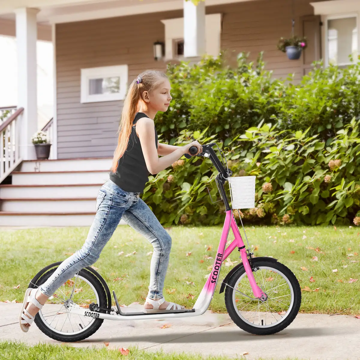HOMCOM Kids Kick Scooter Teen Ride On Adjustable Children Scooter with Brakes by Unbranded
