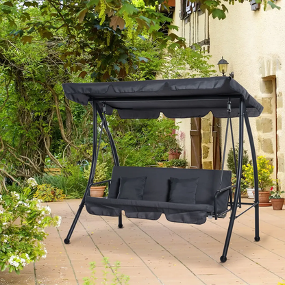 2-in-1 Patio Swing Chair Lounger 3 Seater Hammock Bed Dark Grey Cushion by Outsunny