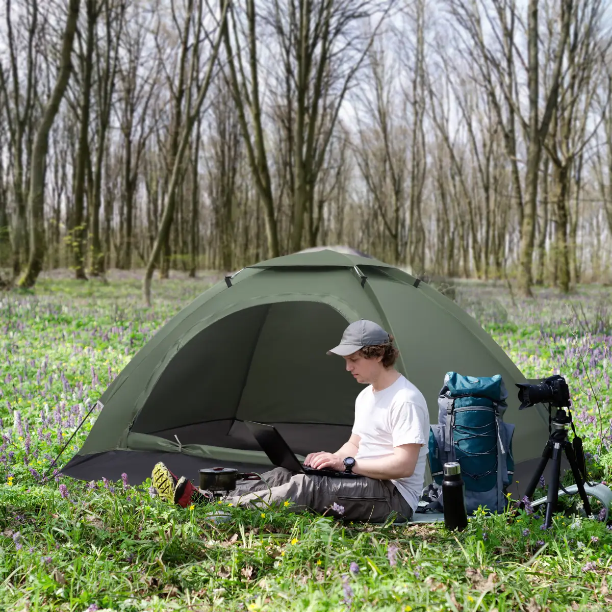 Outsunny Camping Tent for 2 Person Dome Tent w/ Storage Pocket Dark Green by Outsunny