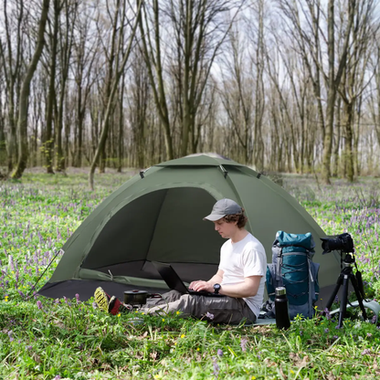 Outsunny Camping Tent for 2 Person Dome Tent w/ Storage Pocket Dark Green by Outsunny