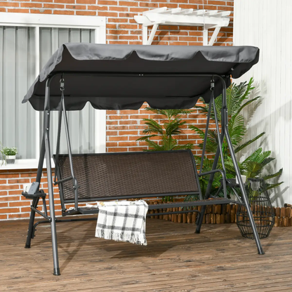 Outsunny 3 Seater Garden Swing Seat Bench with Adjustable Canopy, Rattan Seat by Outsunny