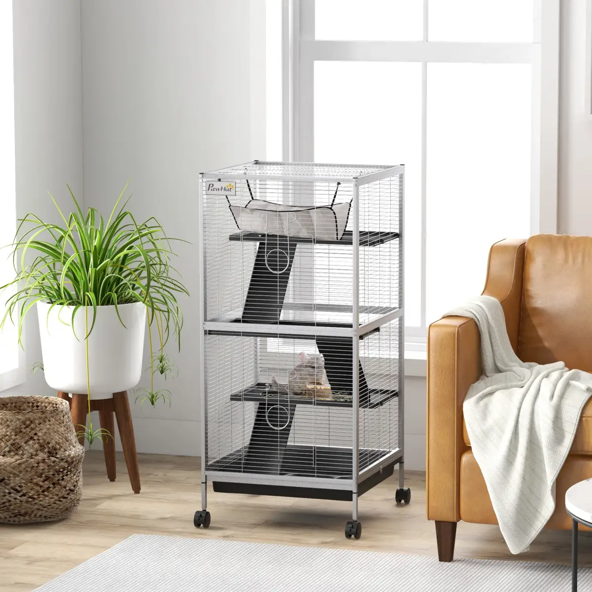 PawHut Rolling Small Animal Cage for Chinchillas Ferrets Kittens W/ Ramp Grey by PawHut