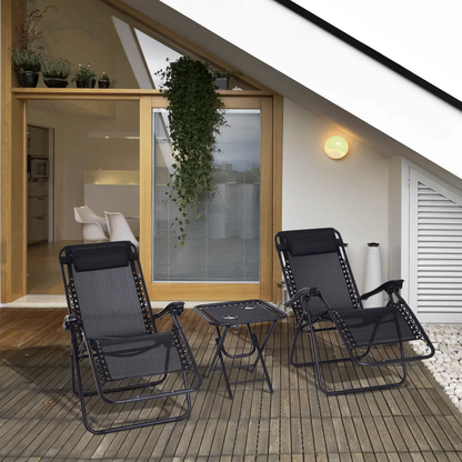 3PC Zero Gravity Chairs Sun Lounger Table Set w/ Cup Holders, Black Outsunny by Unbranded