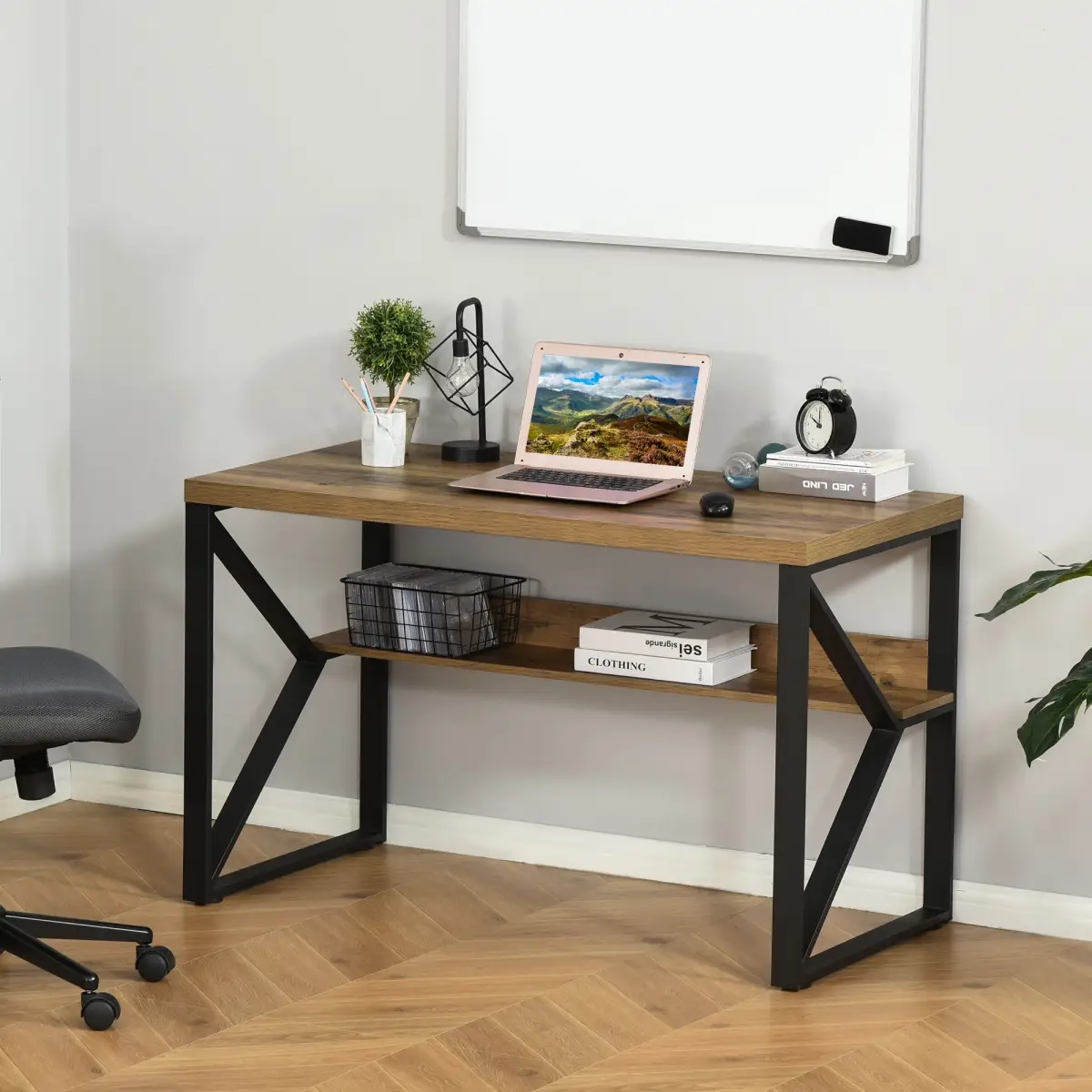 Computer Writing Desk K-Shaped Steel Leg Storage Shelf Home Office by Unbranded