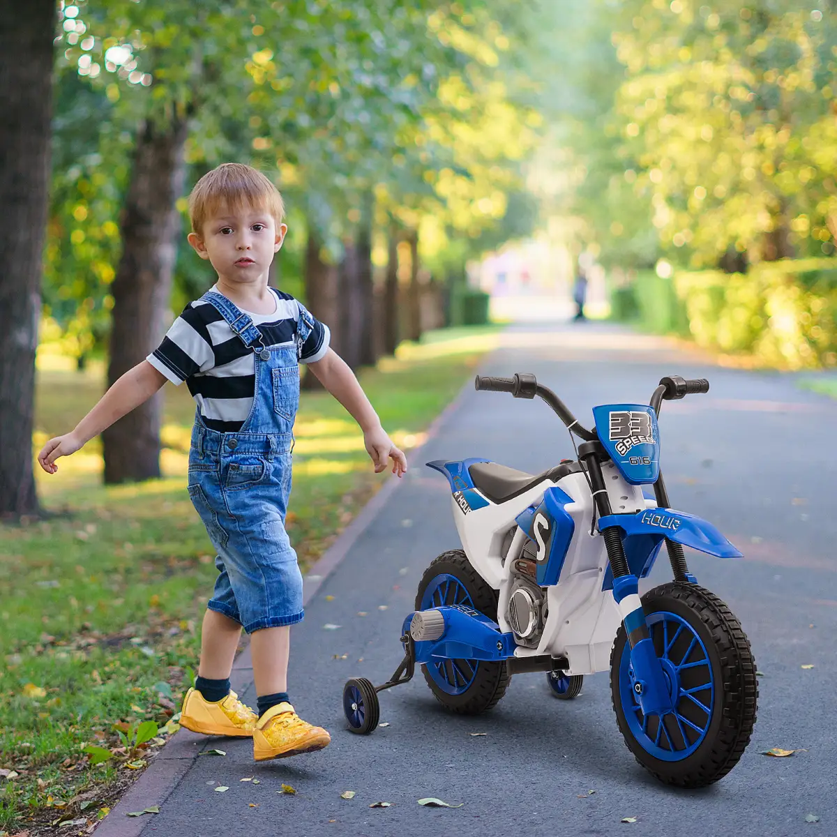 12V Kids Electric Motorbike Ride-On Motorcycle Training Wheels - Blue by HOMCOM