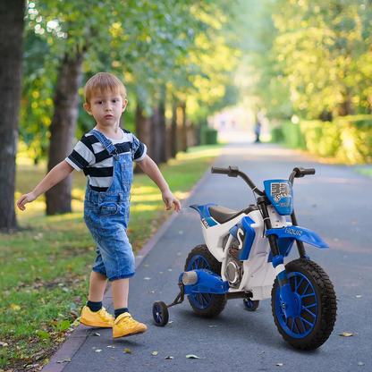 12V Kids Electric Motorbike Ride-On Motorcycle Training Wheels - Blue by HOMCOM