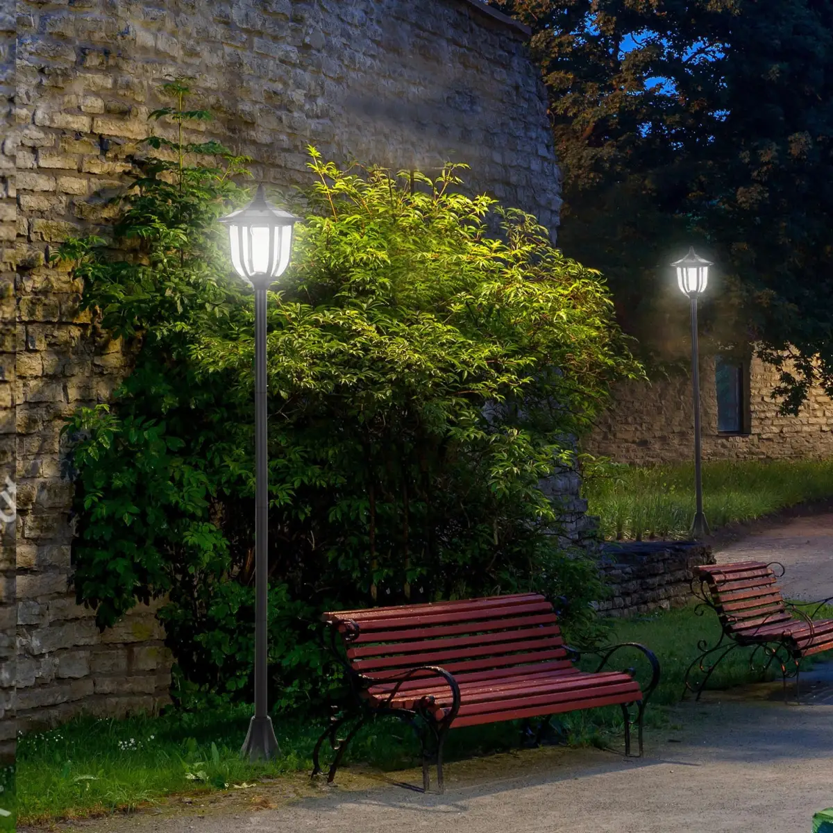 1.77m Tall Free-Standing ABS Garden Solar LED Lamp Post Black by Outsunny