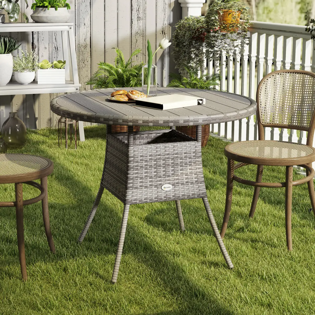 Outsunny Outdoor PE Rattan Dining Table w/ Wood-plastic Composite Top, Grey by Outsunny