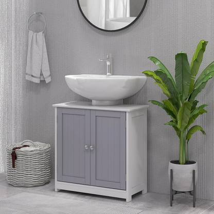 kleankin 60x60cm Under-Sink Storage Cabinet w/ Adjustable Shelf Grey White by Unbranded