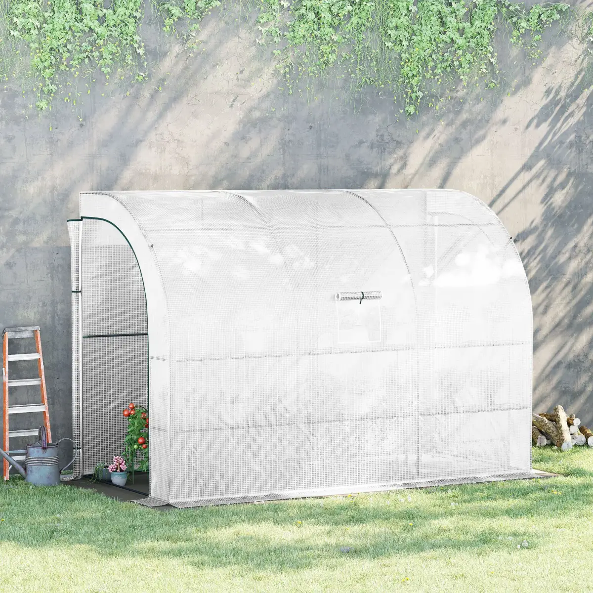 300 x 150 x 213 Plant Greenhouse Garden Nursery w/ Cover Window, White by Outsunny