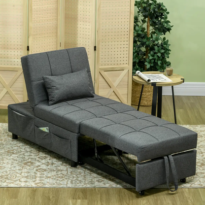HOMCOM Folding Sofa Bed Adjustable Single Sleeper w/ Pillow Side Pocket, Grey by HOMCOM