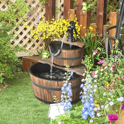 Wooden Water Pump Fountain, 2 Tier-Fir Wood/Steel by Outsunny