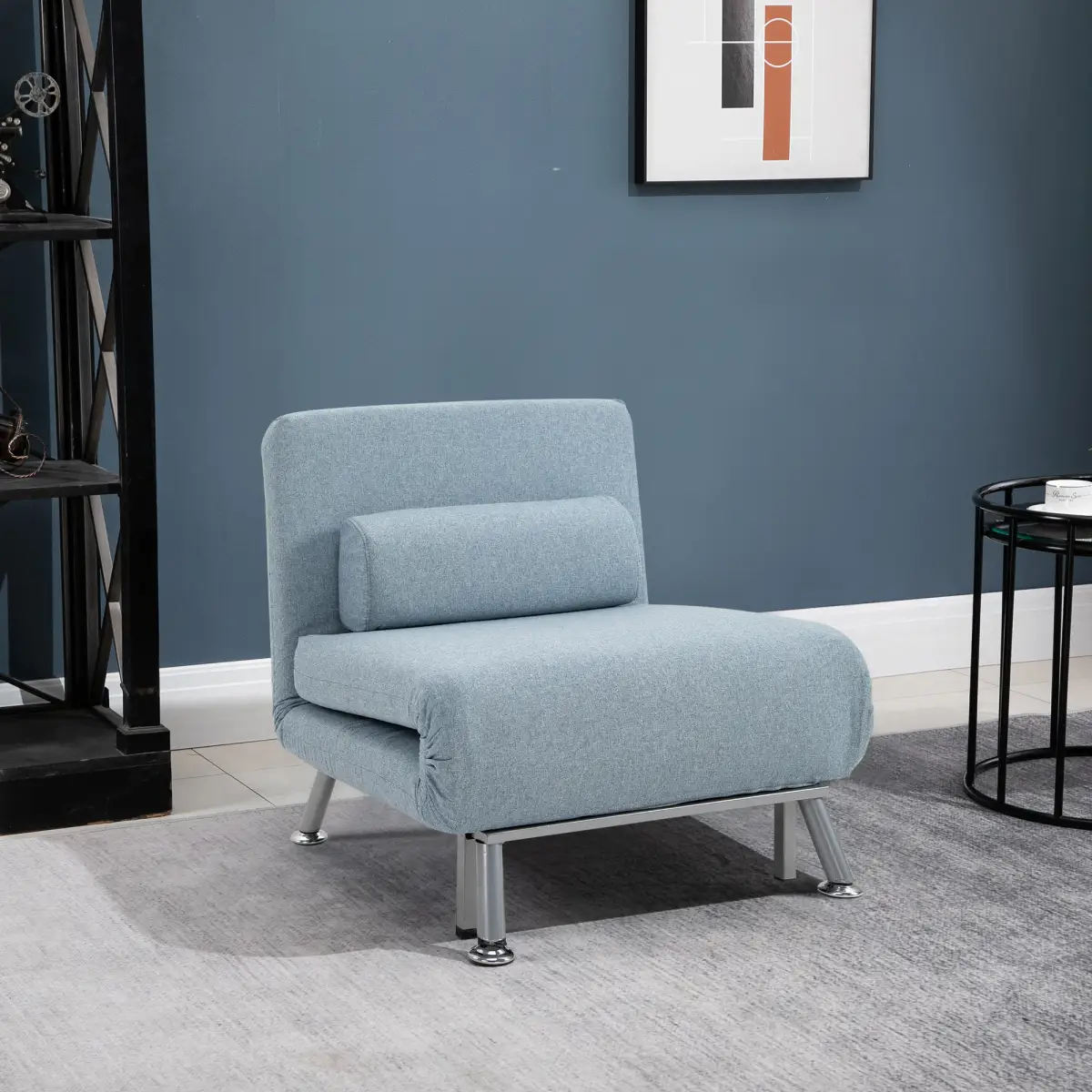 Single Folding 5 Position Convertible Sleeper Chair Sofa Bed Blue by HOMCOM