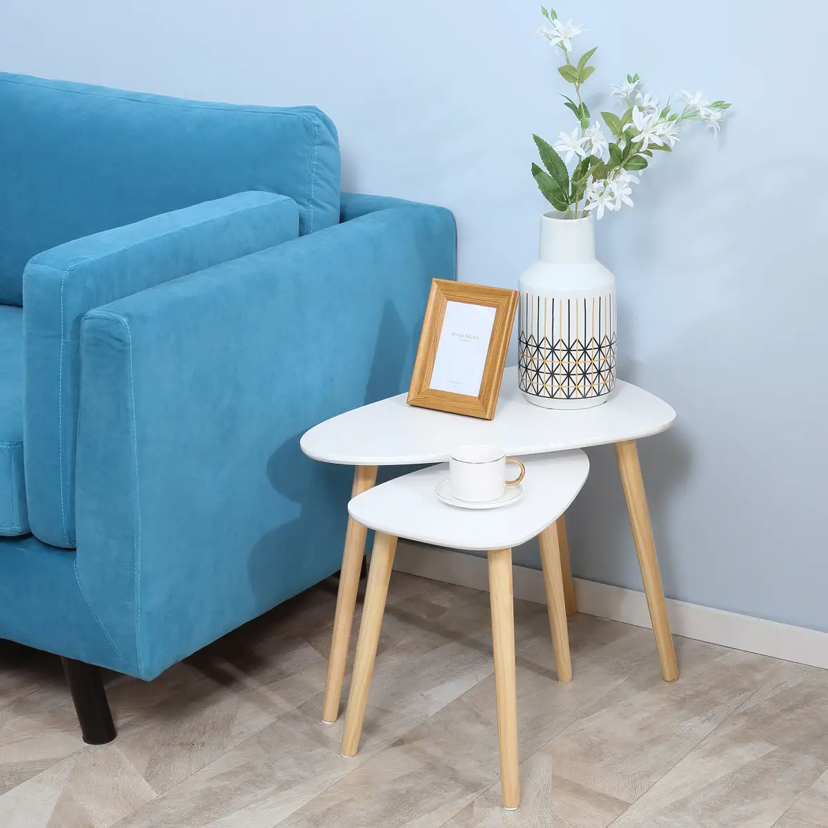 Side Table Set of 2 Nested Coffee Table W/ Solid Wood Legs Living Room White by Unbranded