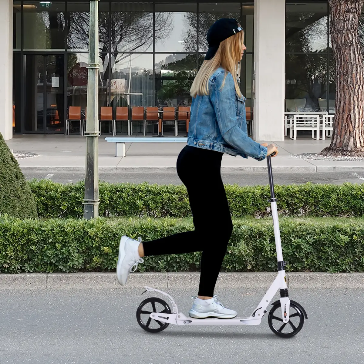 Kick Scooter Folding 2 Big Wheels Adjustable Adult Teens For 14 White HOMCOM by Unbranded