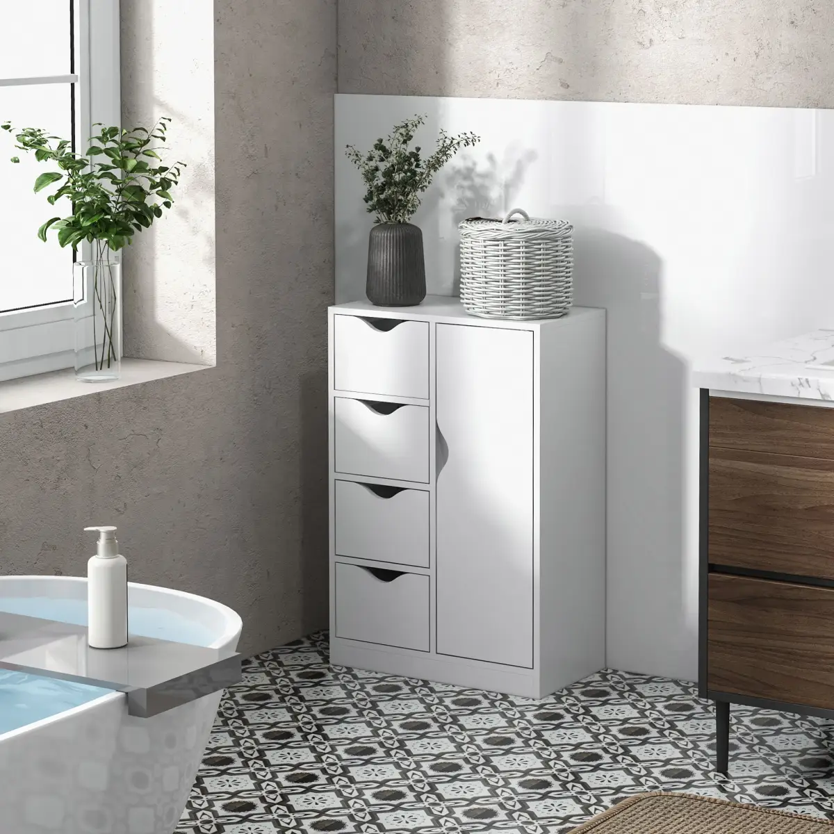 Modern Storage Cabinet Organizer with 4 Drawers and 1 Shelf, White by HOMCOM