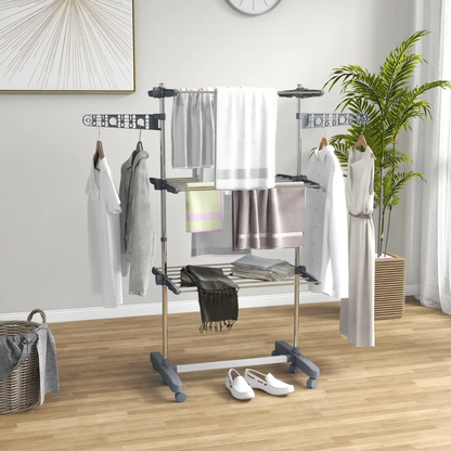 HOMCOM 3-Tier Large Clothes Airer Stainless Steel Clothes Drying Rack Grey by HOMCOM
