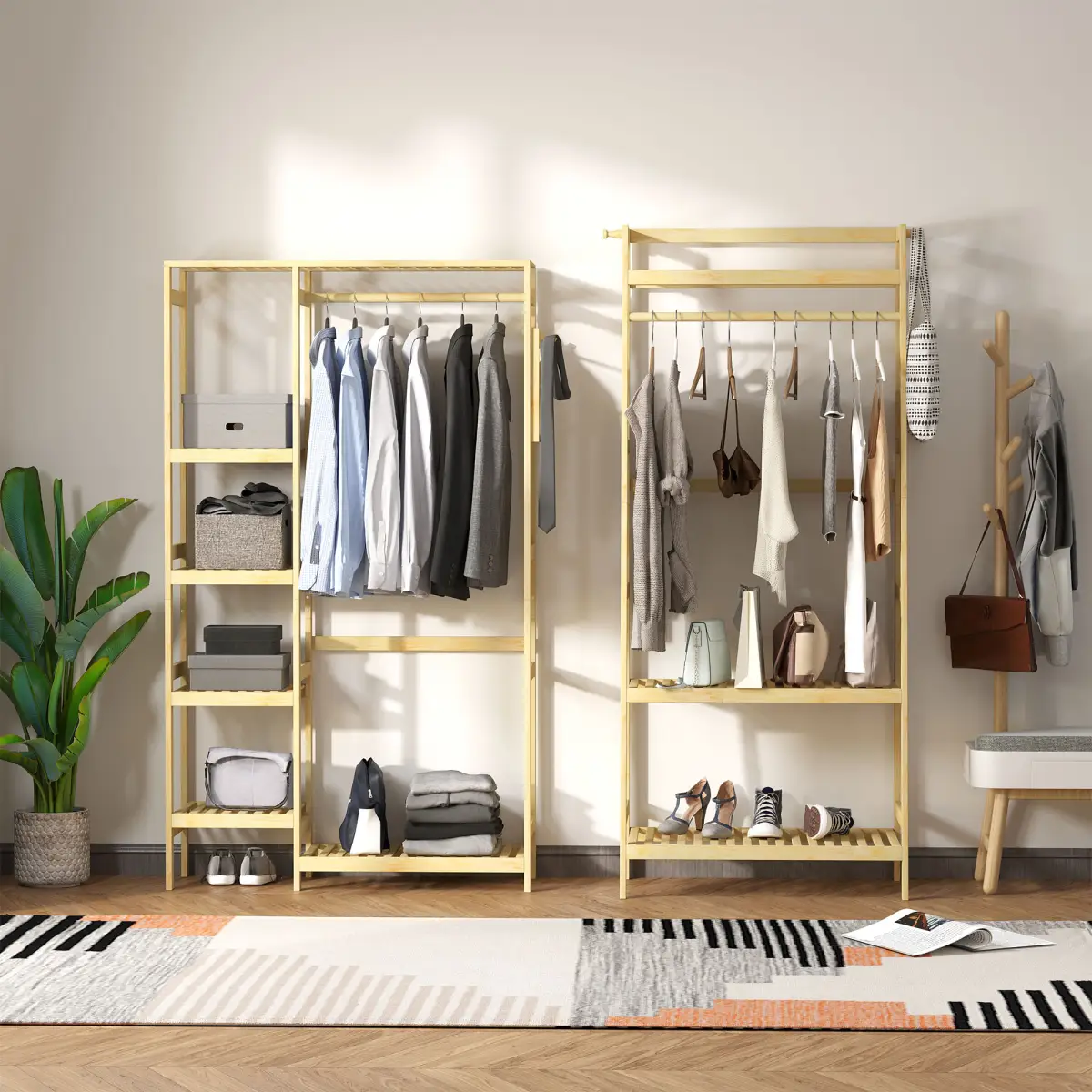 Bamboo Coat Rack w/ Hooks Hanging Rail and Storage Shelf for Entryway HOMCOM by Unbranded