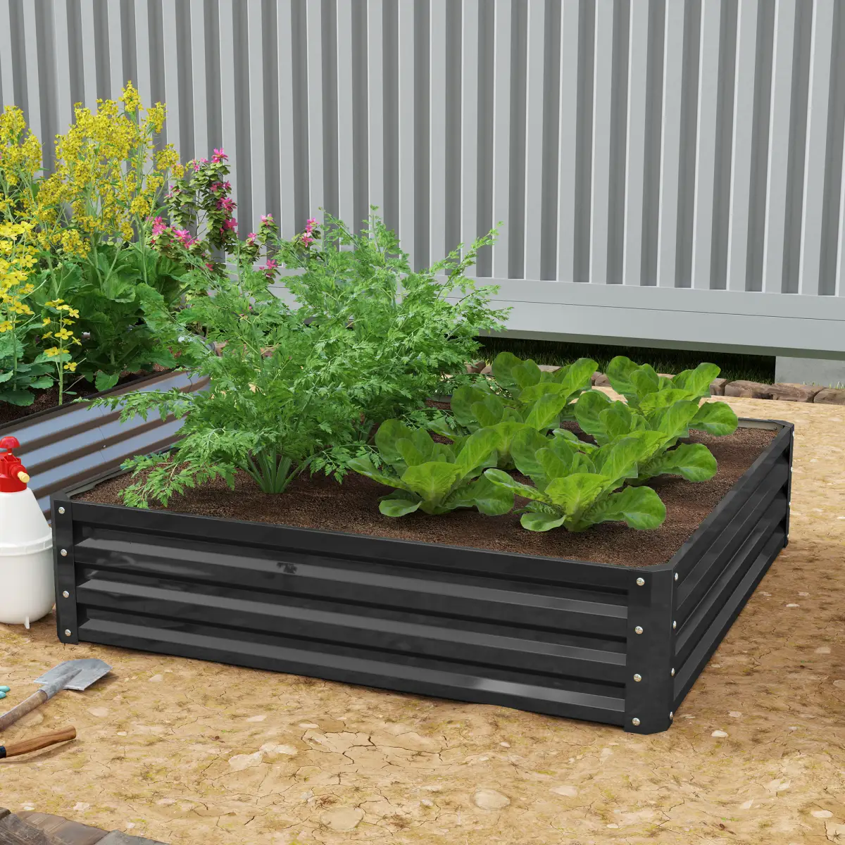 Raised Garden Bed Gardner Frame Outdoor Planter Kit Flower Vegetables Grey by Outsunny