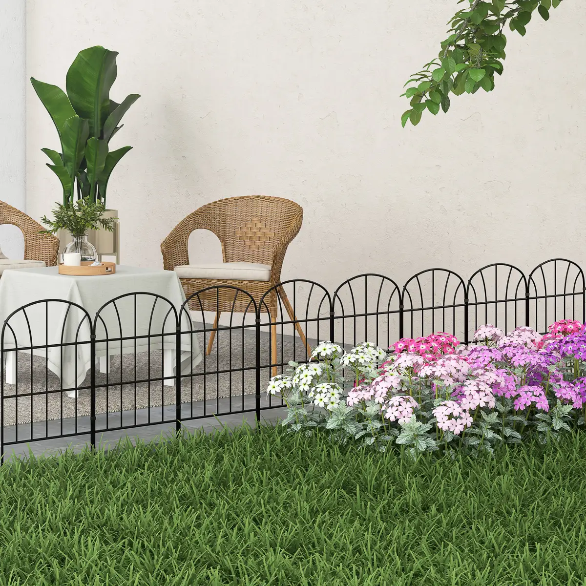 Outsunny 8PCs Decorative Garden Fencing 24in x 8.7ft Metal Border Edging by Outsunny