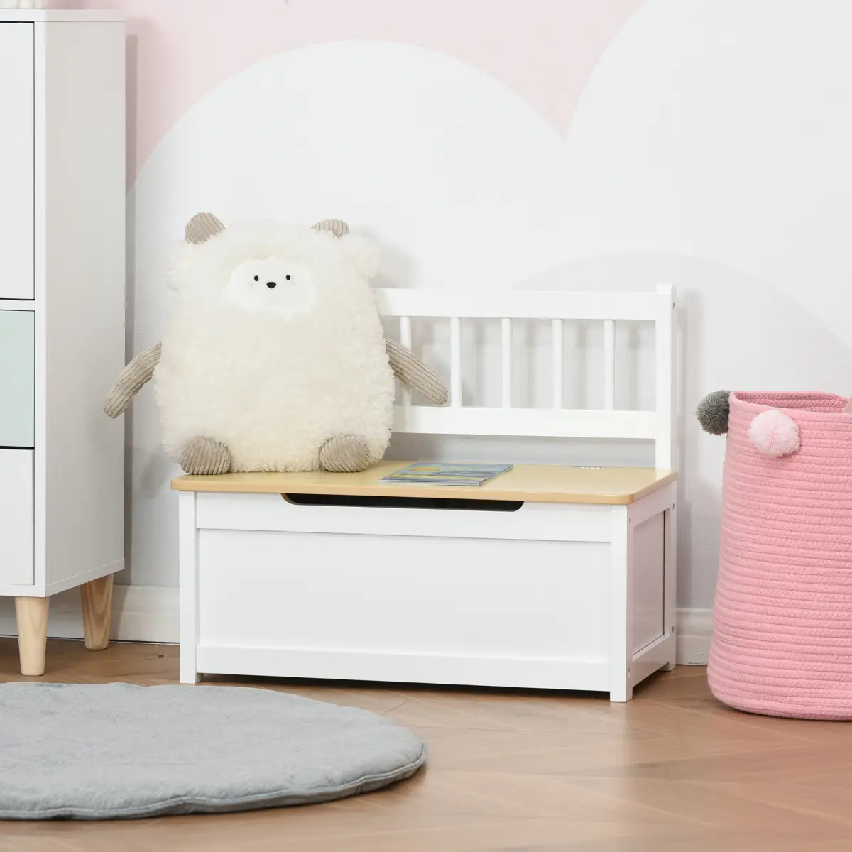 2 In 1 Wooden Toy Box, Kids Seat Bench Storage Chest, 60 x 30 x 50cm by HOMCOM